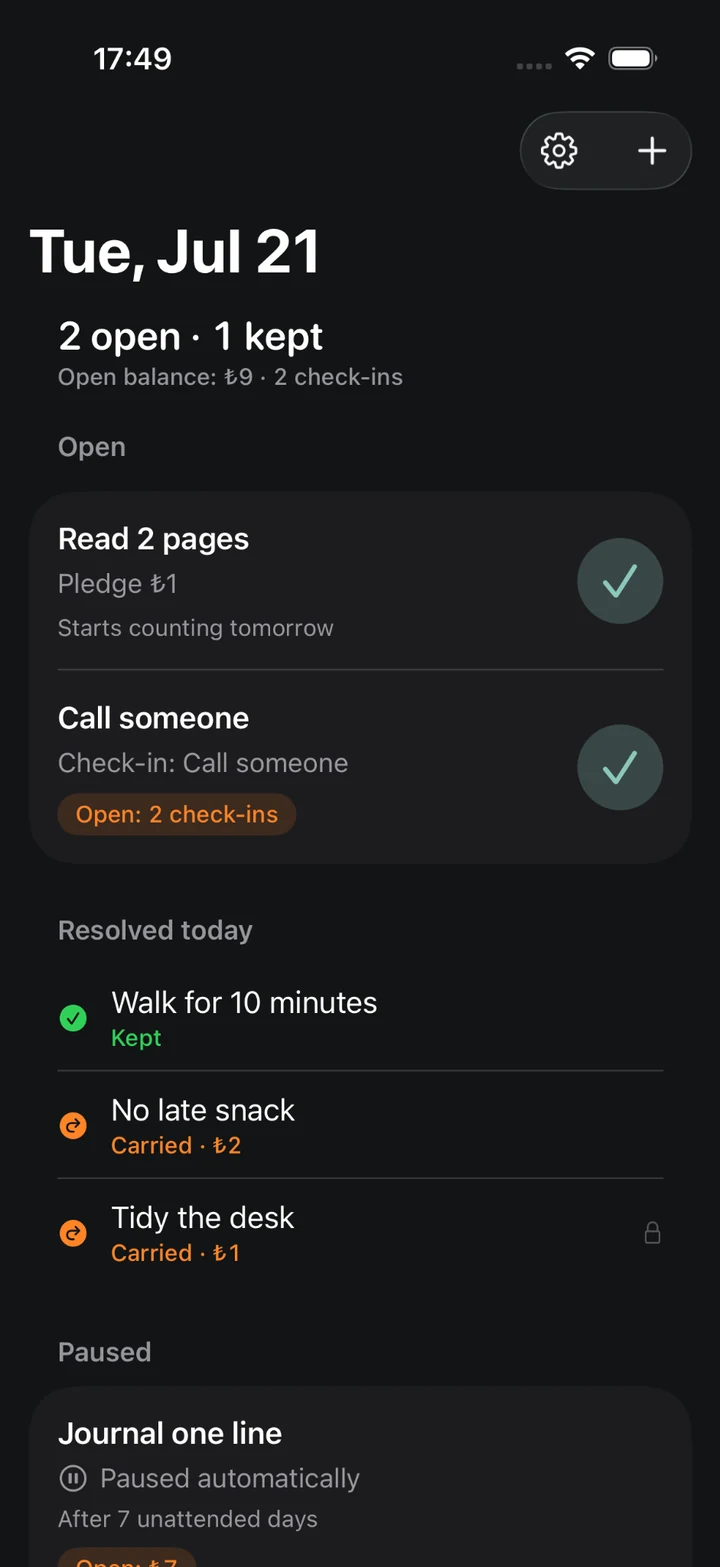 Ownword home screen in Dark Mode